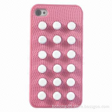 Cases for iPhone 4/4S, Made of PC, with Three-dimensional Drill Slot in Leather
